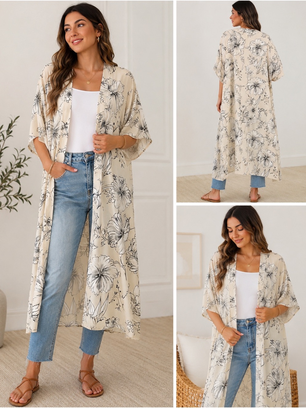 Style Rack Floral Long Kimono Cardigan Women’s Lightweight Duster Cover Up